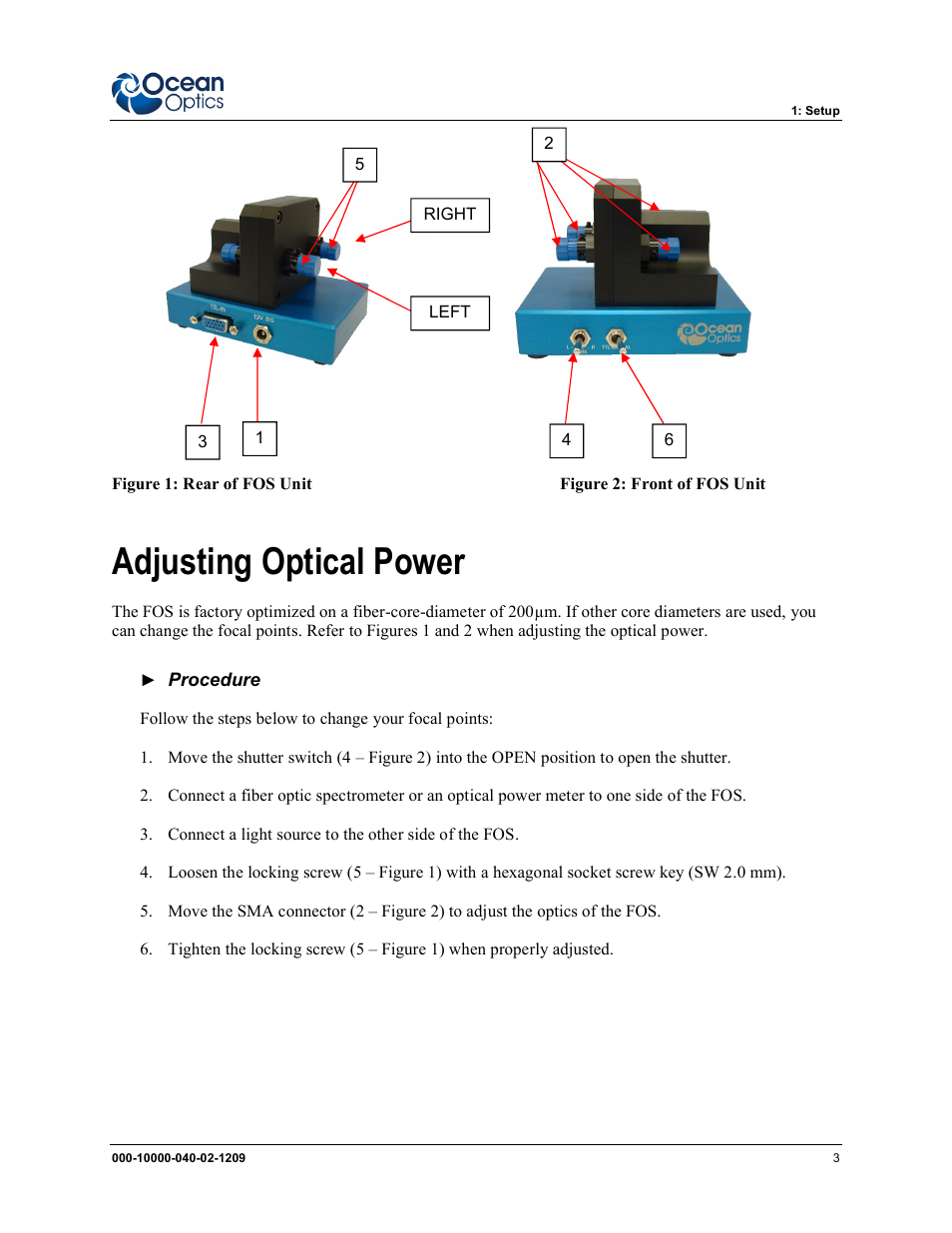 Adjusting optical power | Ocean Optics FOS-2x2-TTL User Manual | Page 11 / 20