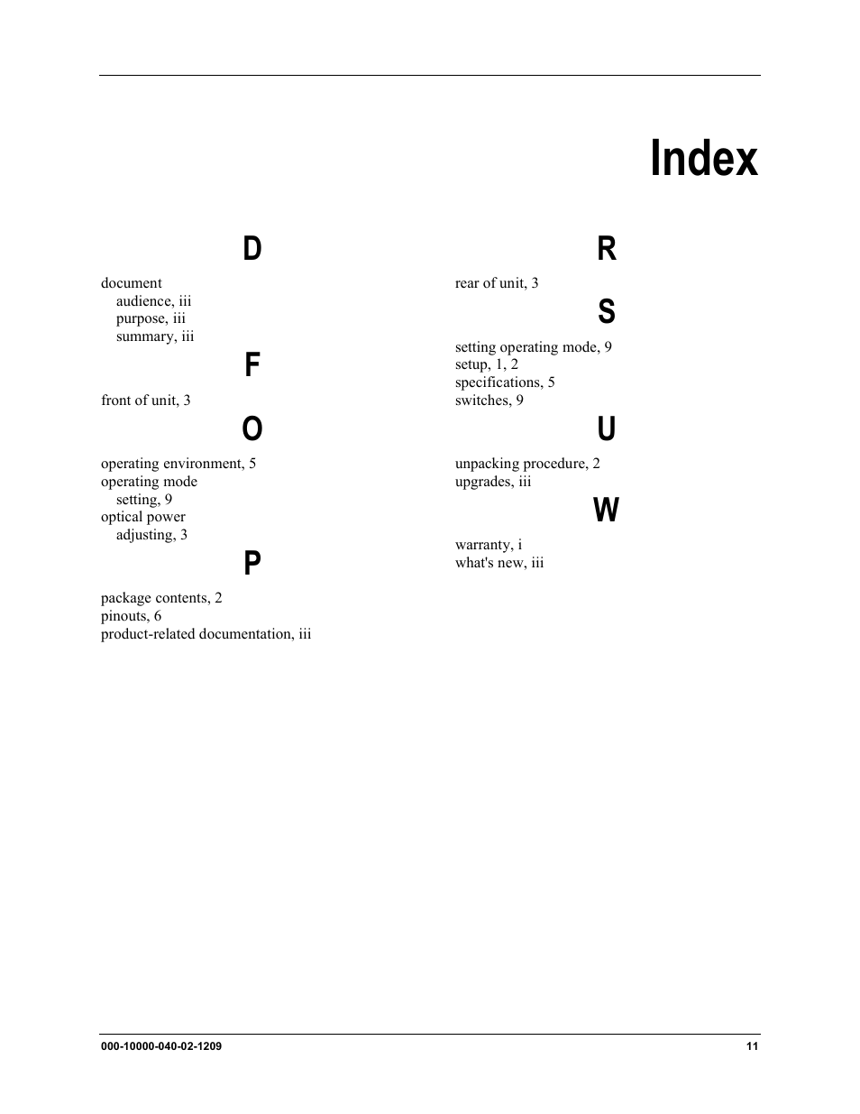 Index | Ocean Optics FOS-2x2-TTL User Manual | Page 19 / 20