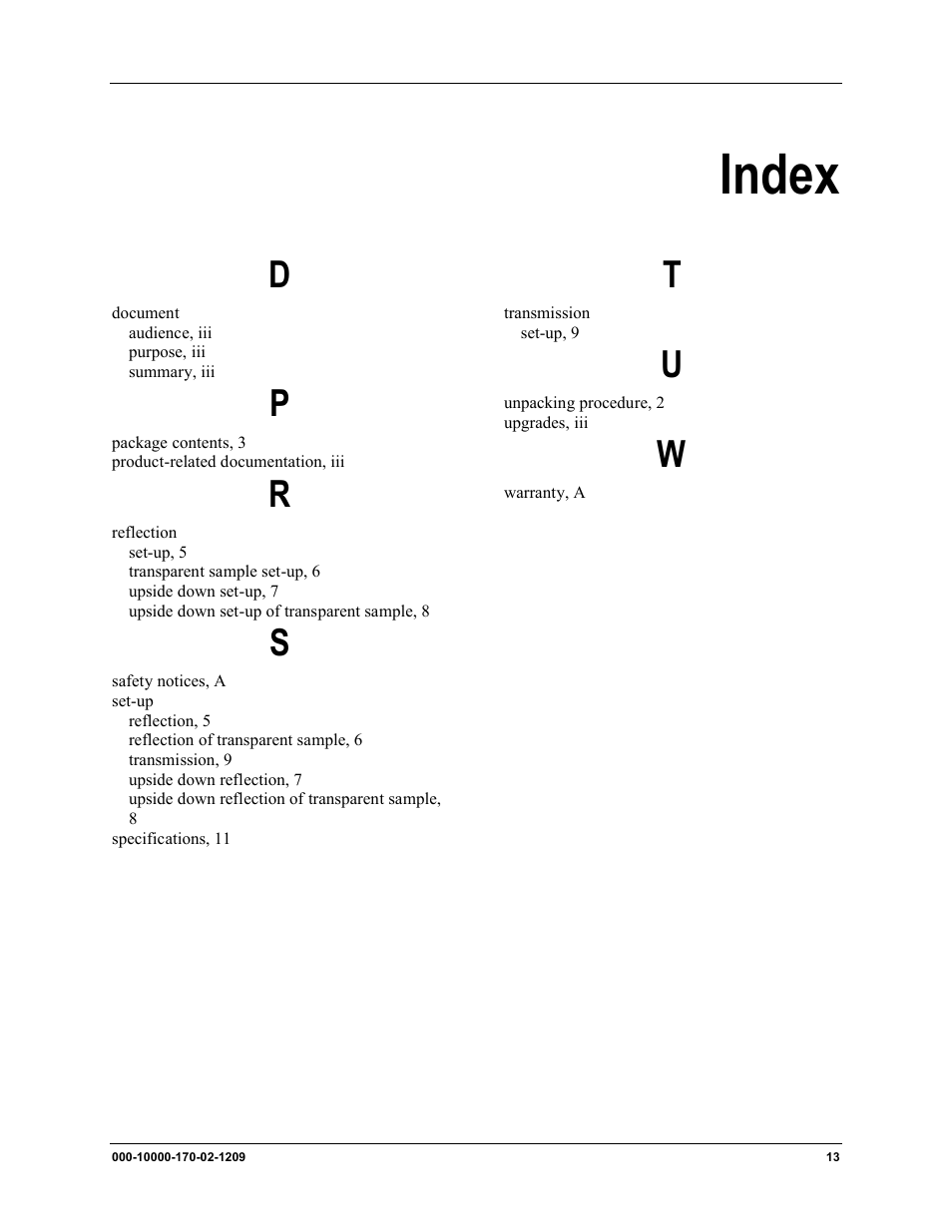 Index | Ocean Optics RTL Reflection Stage User Manual | Page 21 / 22