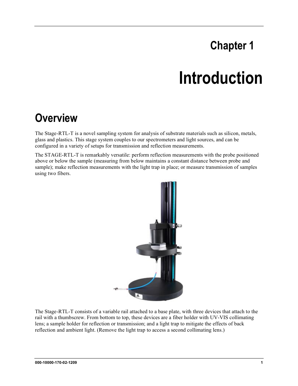 Introduction, Overview, Chapter 1 | Ocean Optics RTL Reflection Stage User Manual | Page 9 / 22