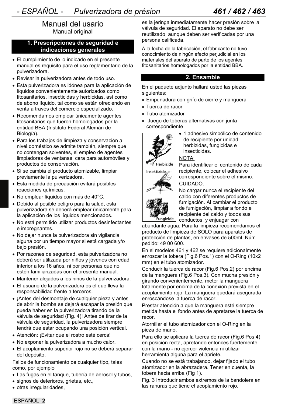 9461106_es_01_13, Manual del usario | SOLO 462 Handbetätigte Druckspritze User Manual | Page 18 / 32