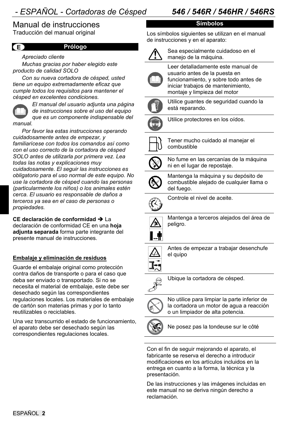 Manual de instrucciones | SOLO 546R Rasenmäher _2013 User Manual | Page 50 / 68