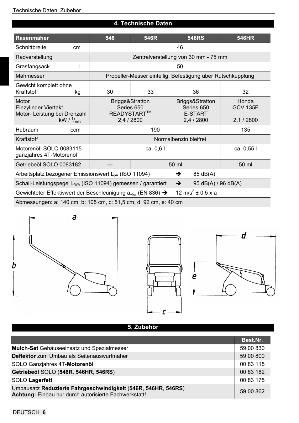 SOLO 546R Rasenmäher _2013 User Manual | Page 6 / 68