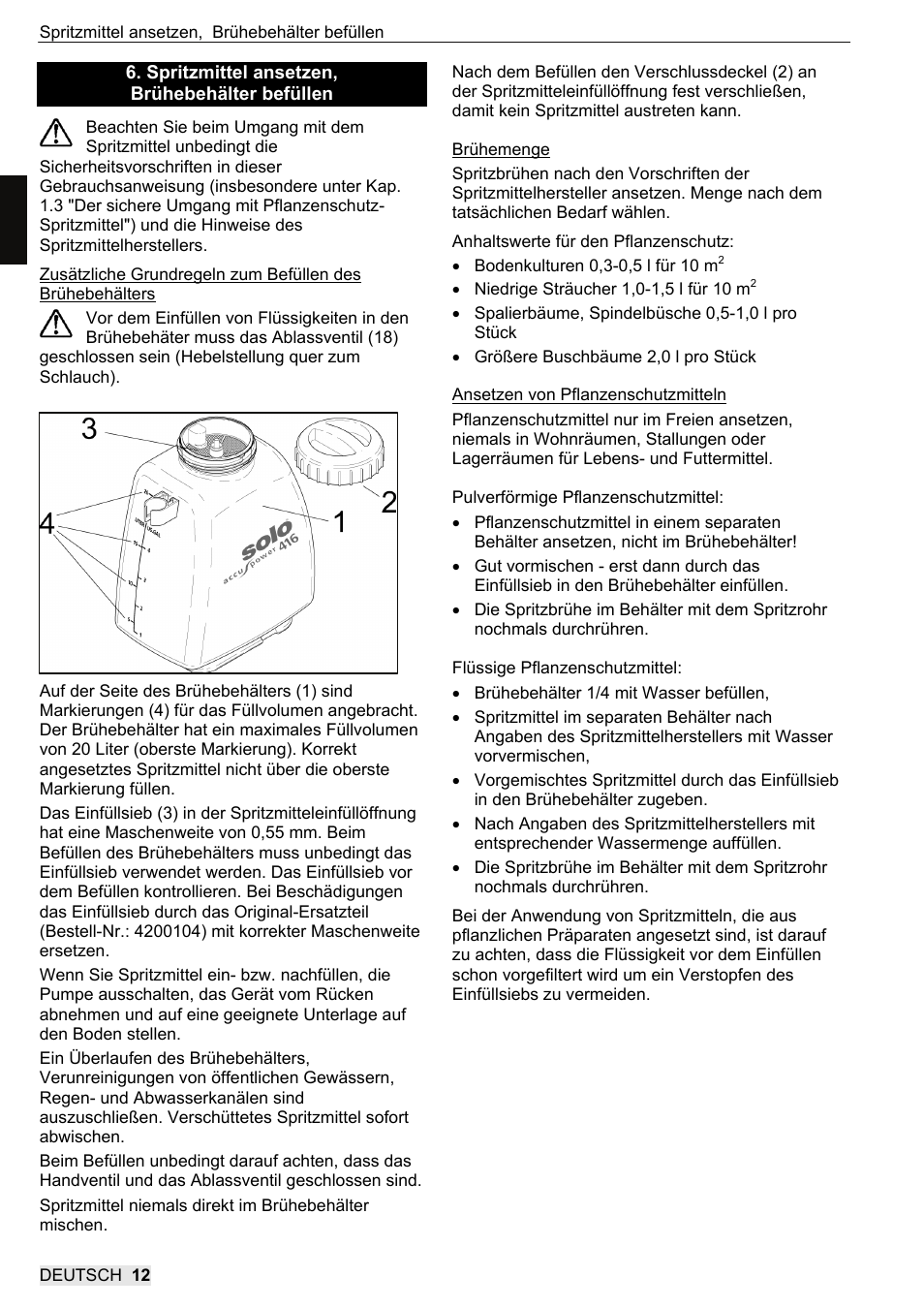 SOLO 416 Rückentragbare Akku-Druckspritze User Manual | Page 12 / 100