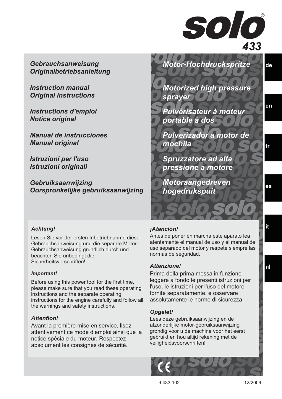 SOLO 433 Hochdruckspritze User Manual | 112 pages
