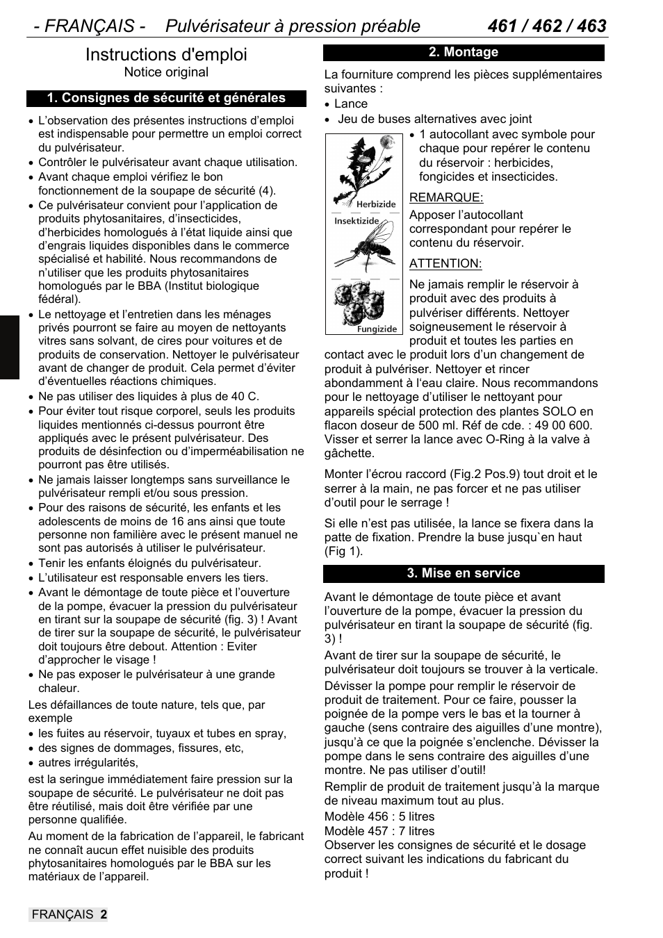 9456114_fr_05_2011, Instructions d'emploi | SOLO 456 Handbetätigte Druckspritze User Manual | Page 14 / 32