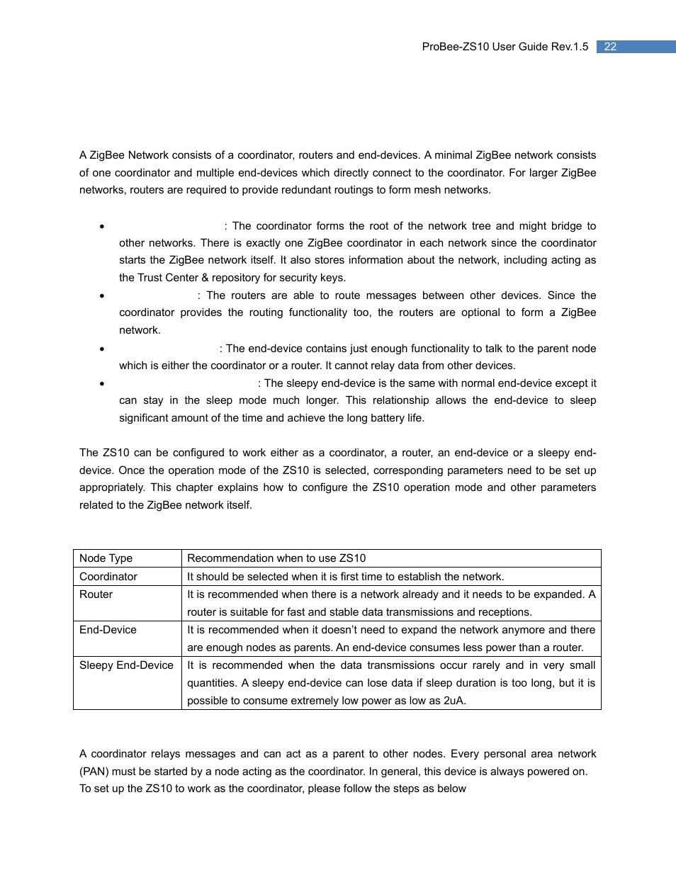 3 zigbee network configuration, 1 setting up zs10 as a coordinator, Zigbee network configuration | Setting up zs10 as a coordinator, 3zigbee network configuration | SENA ProBee-ZS10 User Manual | Page 22 / 76