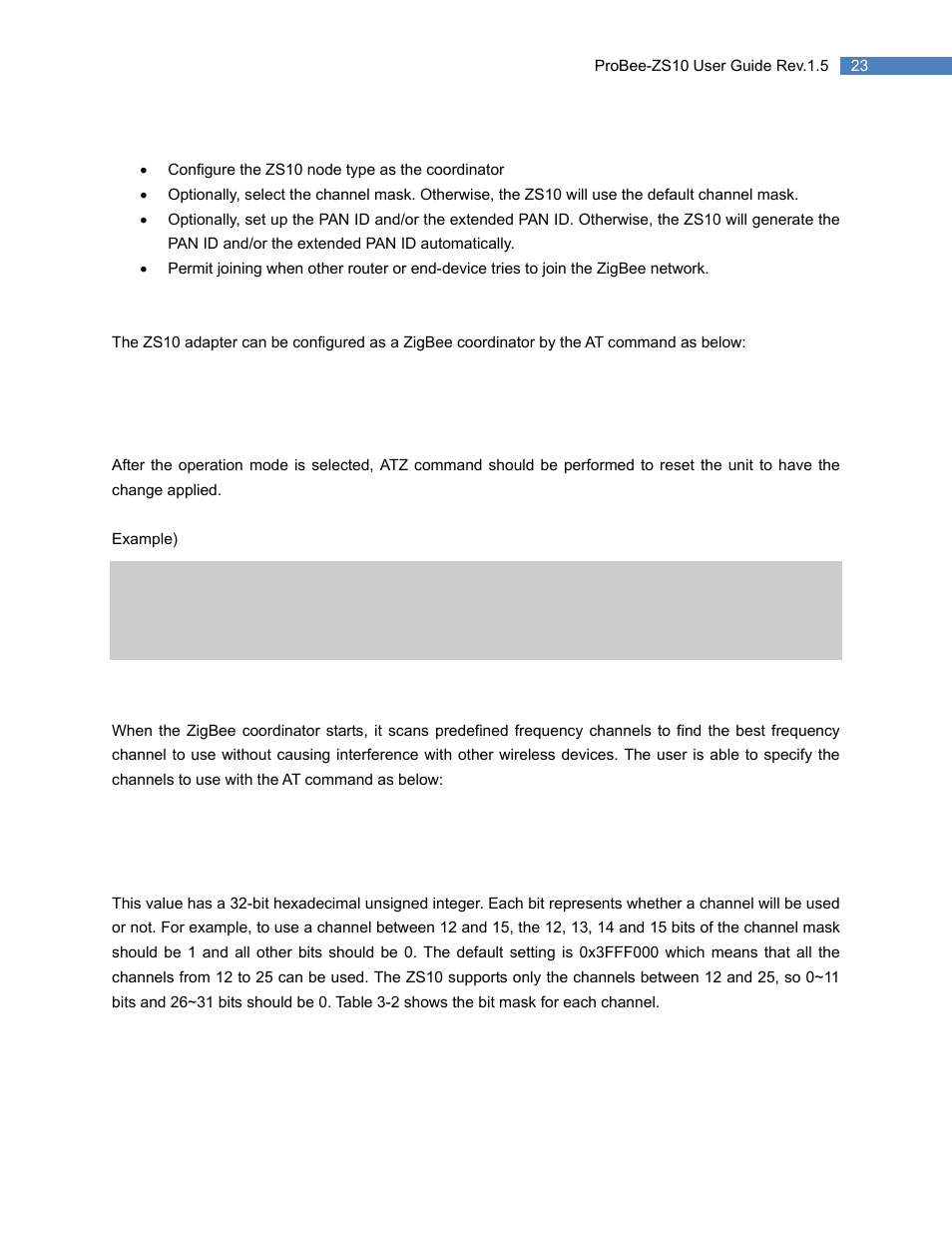 1 node type selection for coordinator, 2 channel mask configuration for coordinator, Node type selection for coordinator | Channel mask configuration for coordinator | SENA ProBee-ZS10 User Manual | Page 23 / 76