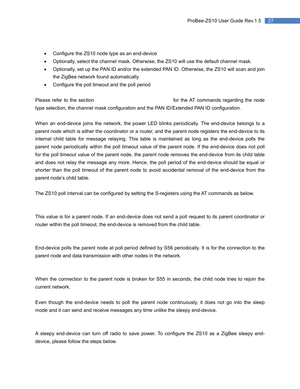 4 setting up zs10 as a sleepy end-device, Setting up zs10 as a sleepy end-device | SENA ProBee-ZS10 User Manual | Page 27 / 76