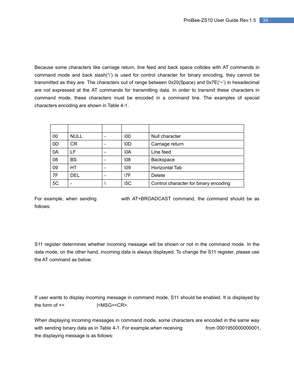 4 sending binary data, 5 display incoming message, Sending binary data | Display incoming message | SENA ProBee-ZS10 User Manual | Page 34 / 76