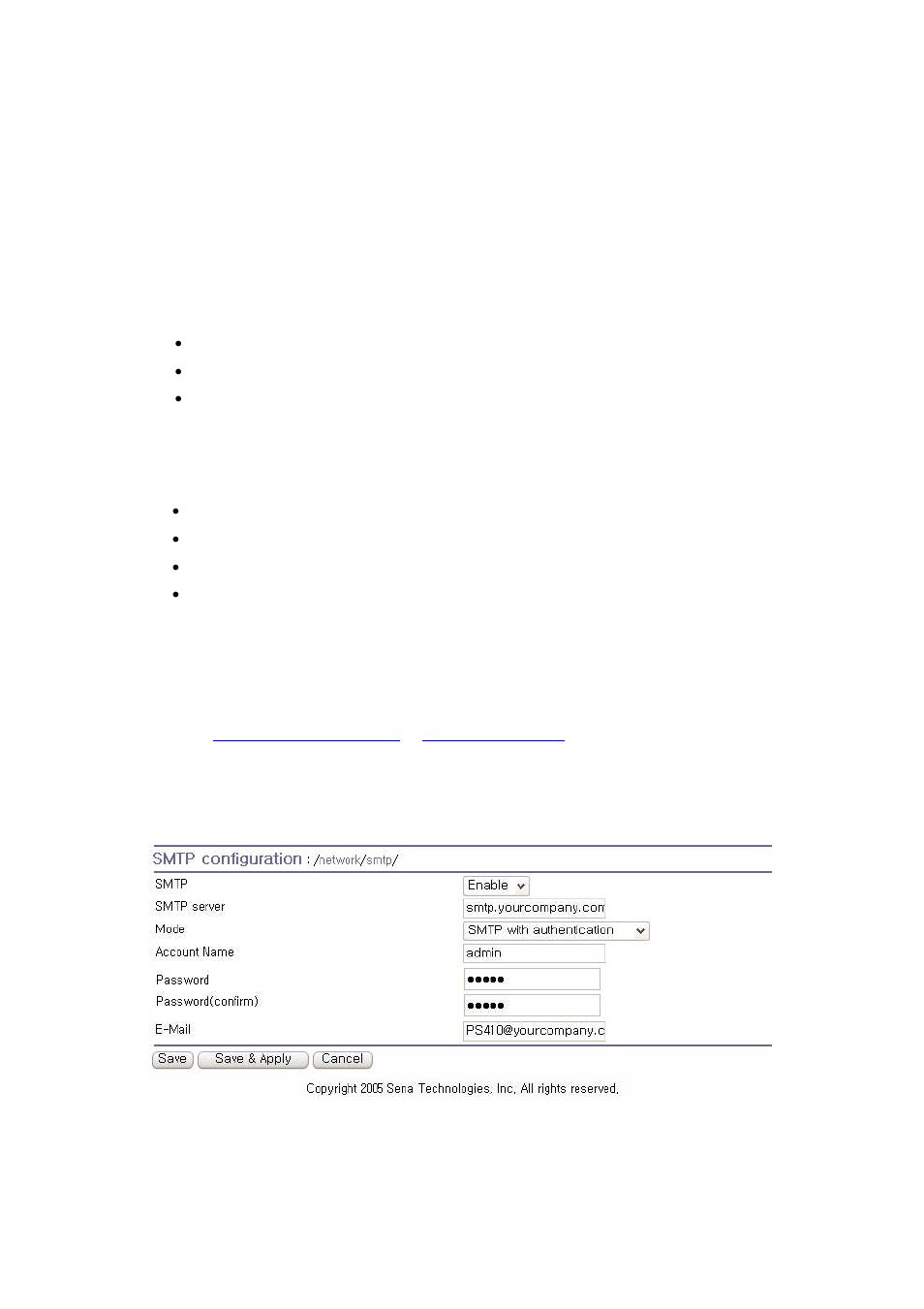 Smtp configuration | SENA PS810 User Manual | Page 31 / 110