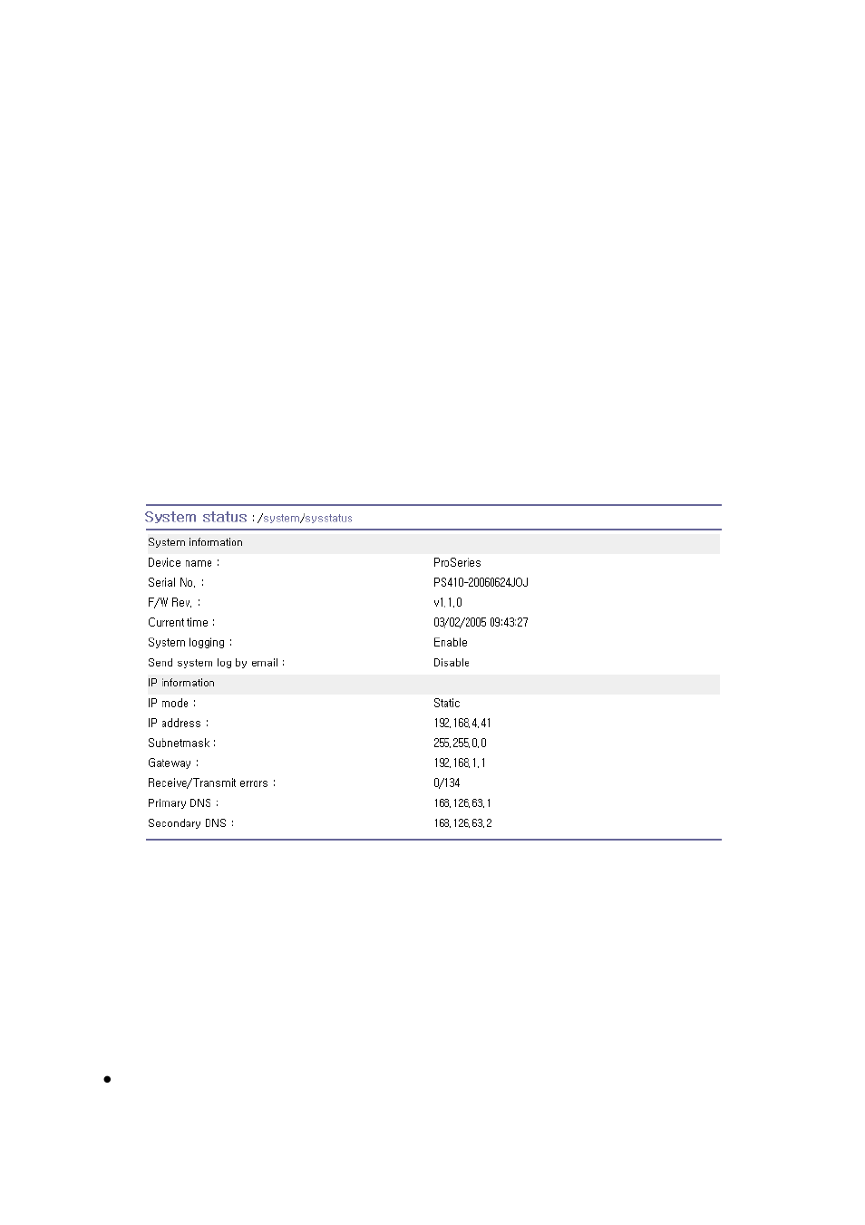 System administration, System status, System logging | SENA PS810 User Manual | Page 71 / 110
