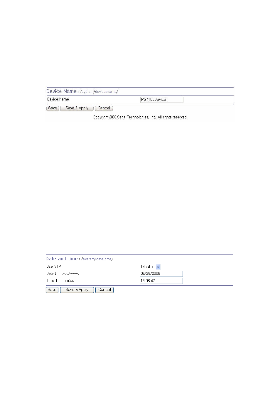 Device name configuration, Date and time settings | SENA PS810 User Manual | Page 73 / 110