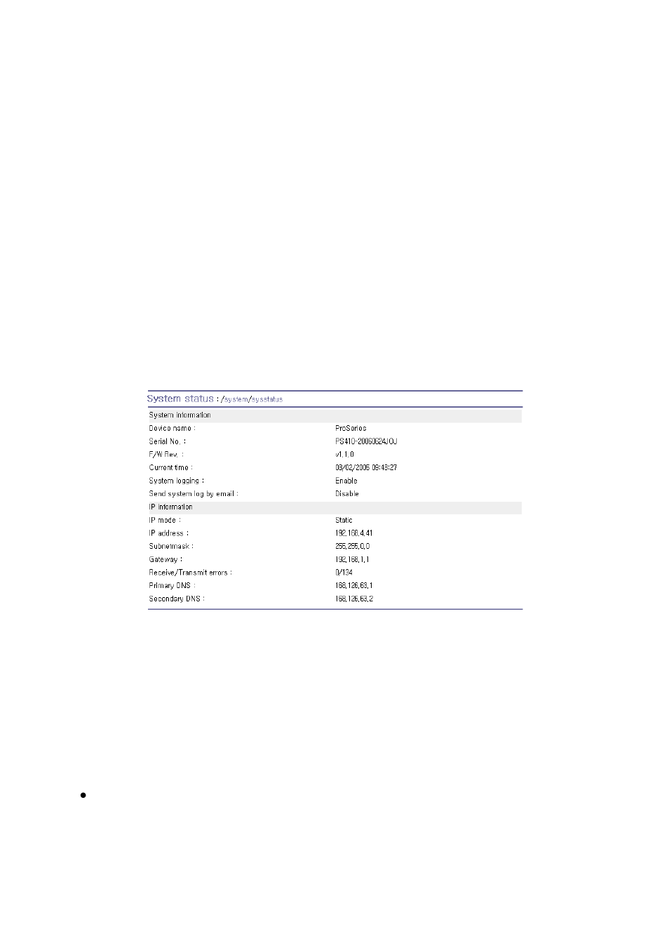 System administration, System status, System logging | SENA PS210W User Manual | Page 69 / 104