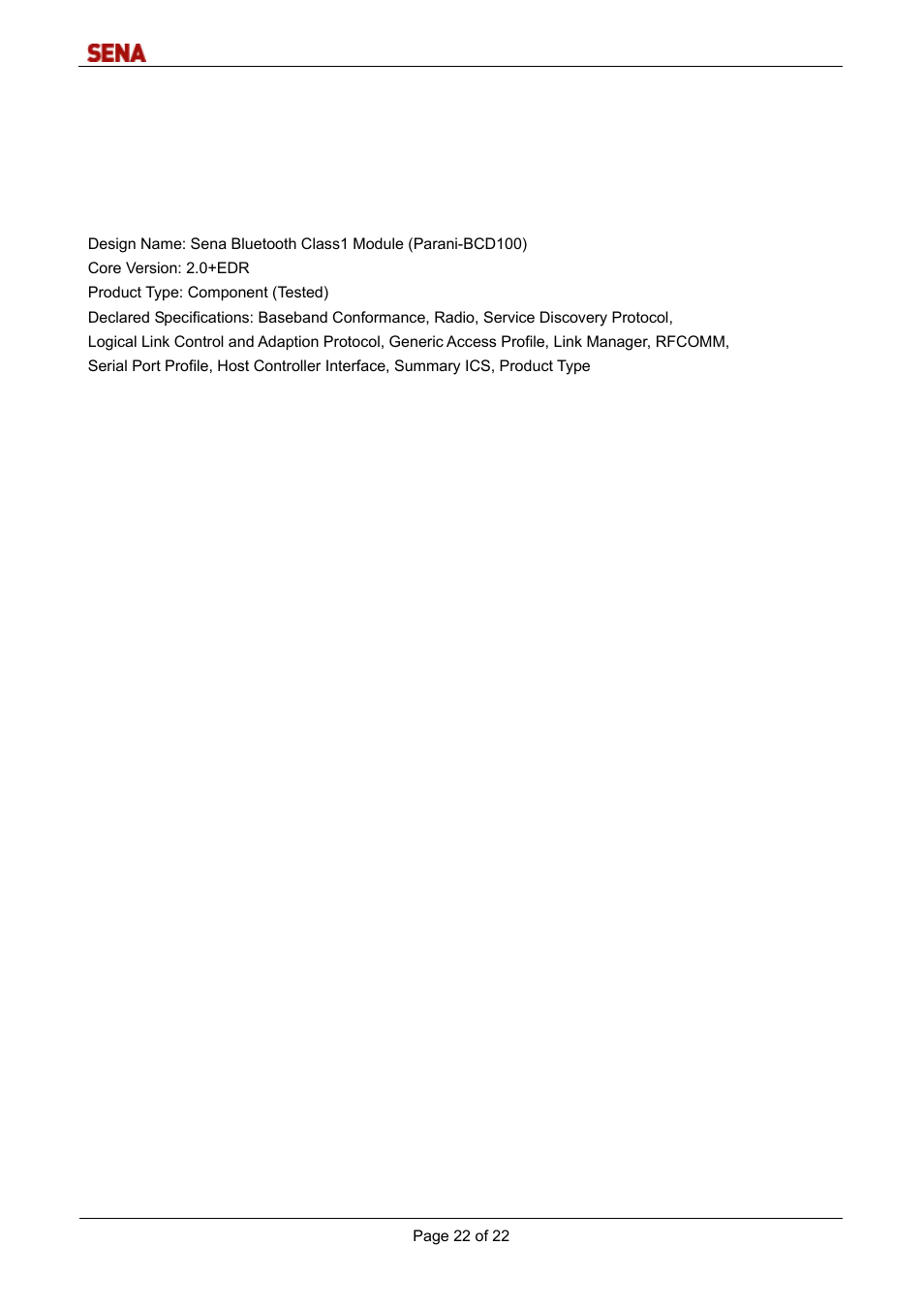 Certificate information | SENA Parani-BCD100 User Manual | Page 22 / 22