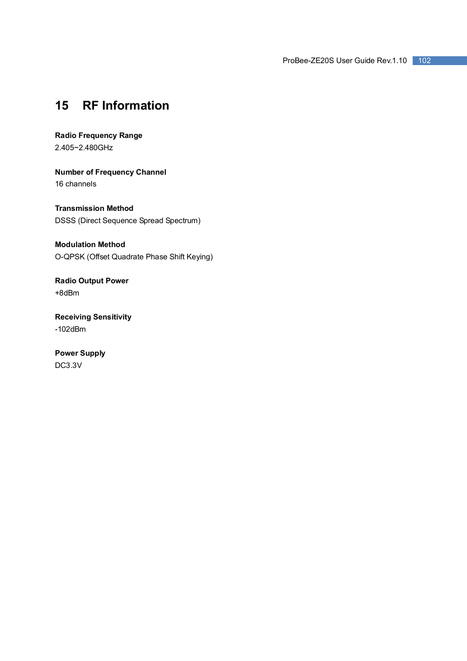 15 rf information | SENA ProBee-ZE20S User Manual | Page 102 / 102