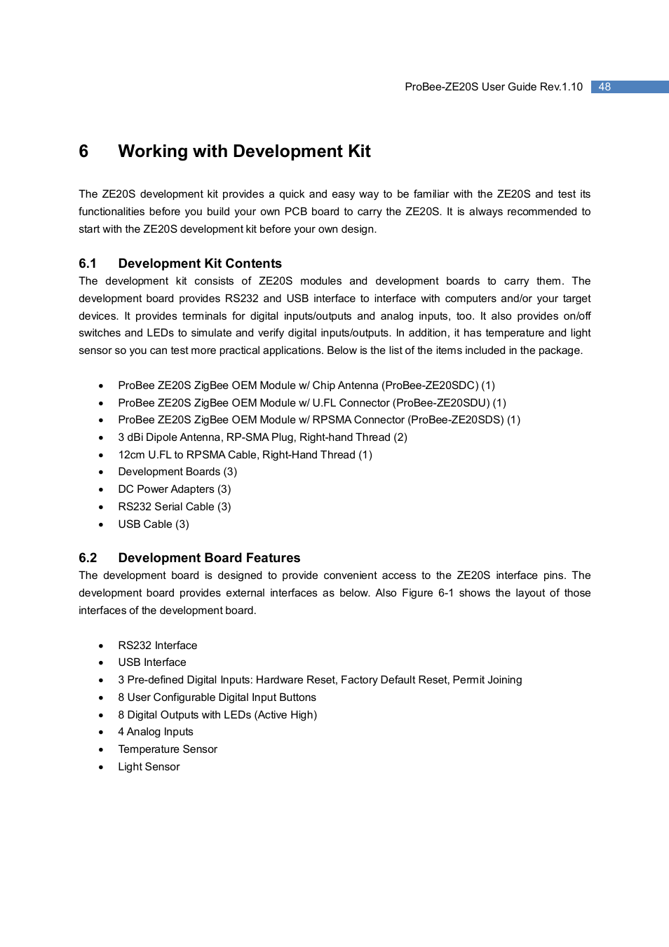 6working with development kit | SENA ProBee-ZE20S User Manual | Page 48 / 102