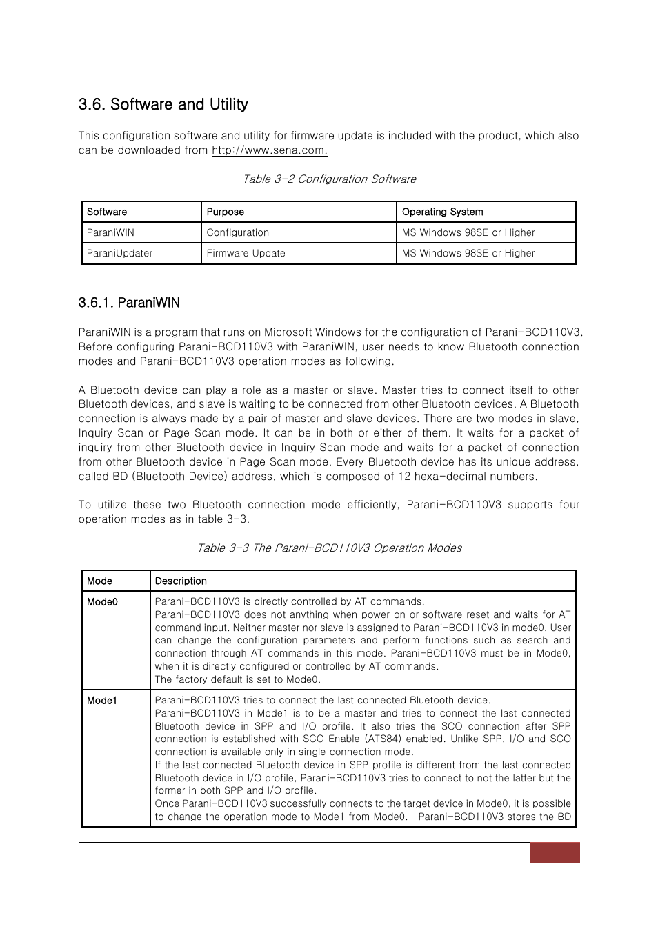 Software and utility, Paraniwin | SENA Parani-BCD110V3 User Manual | Page 18 / 85