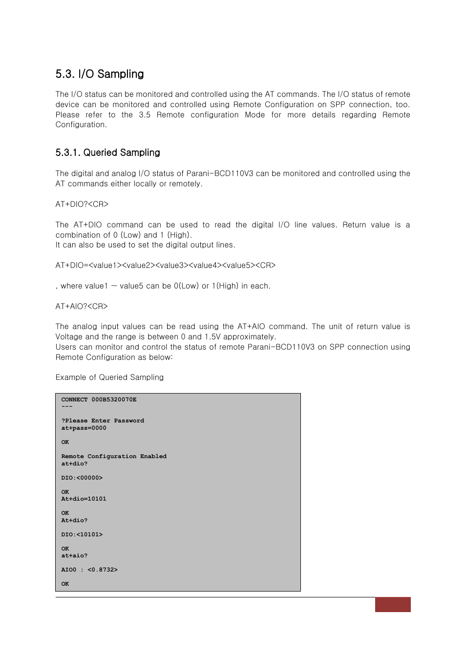 I/o sampling, Queried sampling | SENA Parani-BCD110V3 User Manual | Page 33 / 85