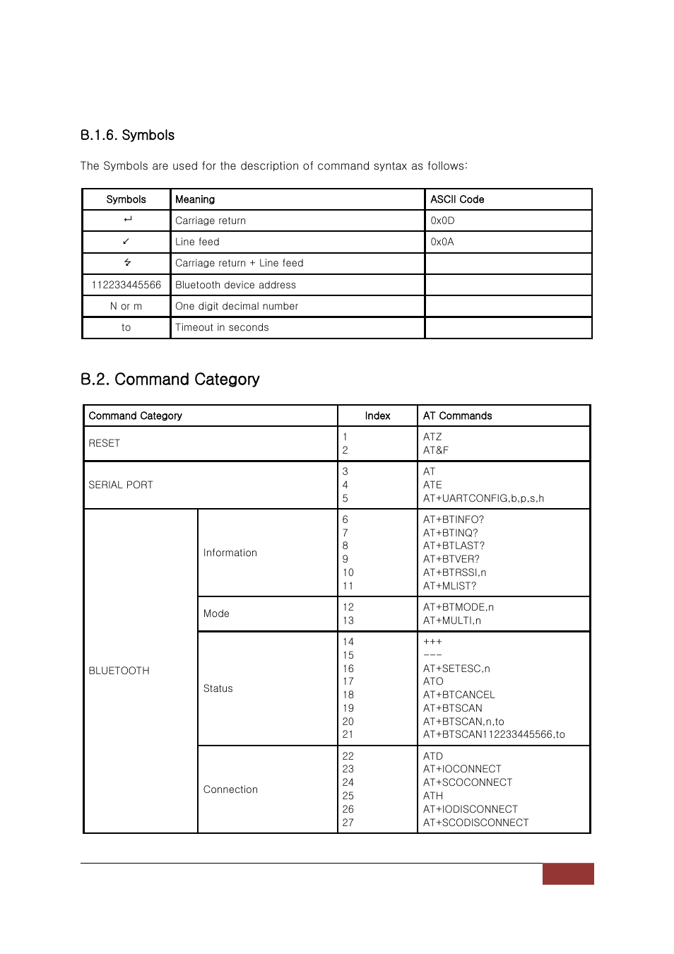 B.2. command category | SENA Parani-BCD110V3 User Manual | Page 51 / 85