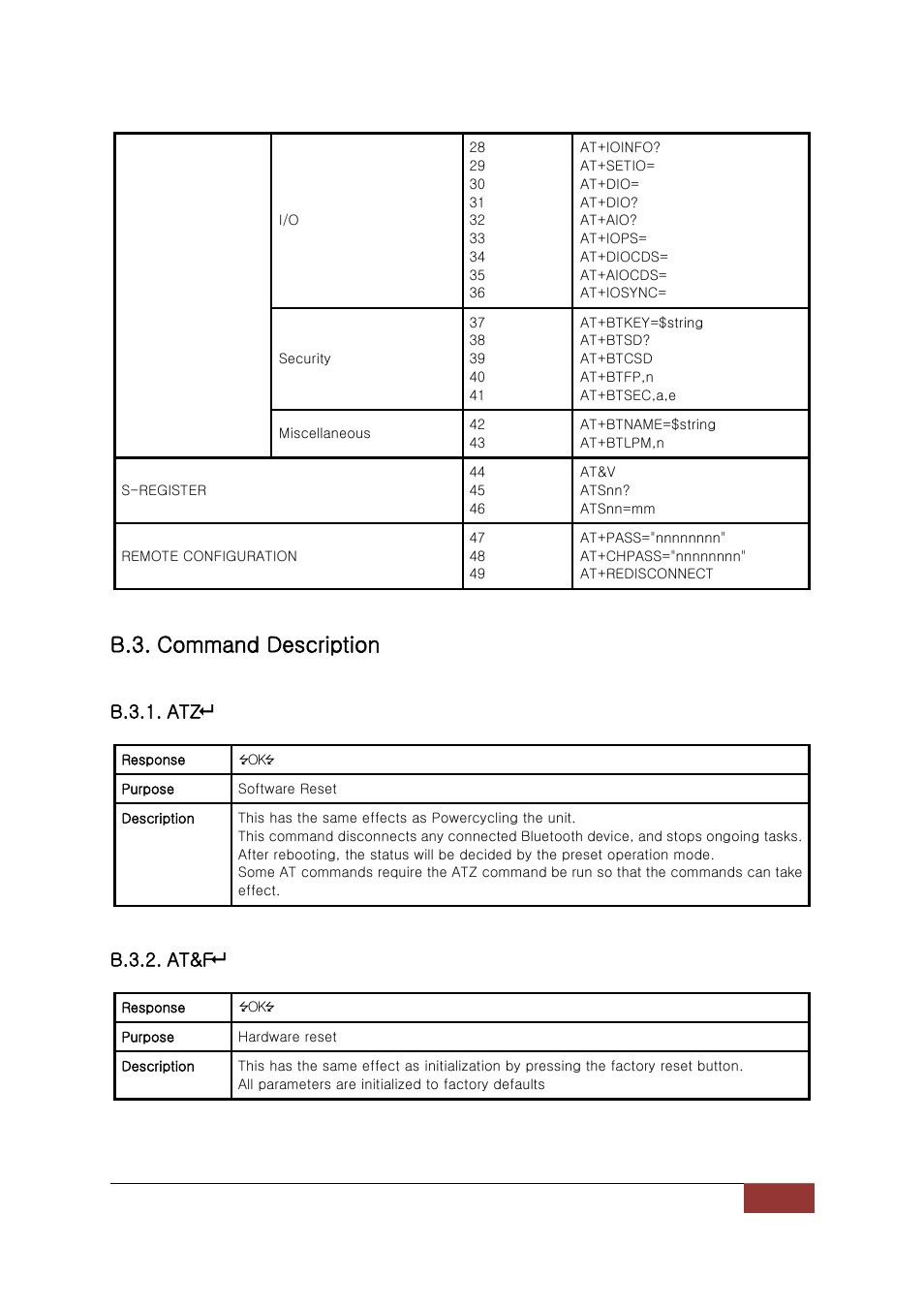 B.3. command description | SENA Parani-BCD110V3 User Manual | Page 52 / 85