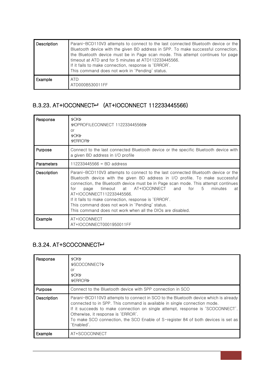 B.3.24. at+scoconnect | SENA Parani-BCD110V3 User Manual | Page 59 / 85