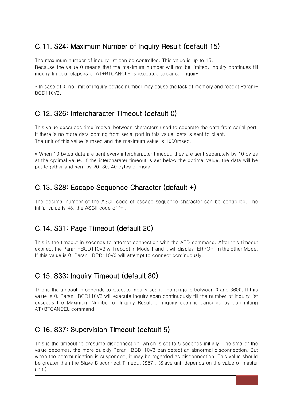 C.13. s28: escape sequence character (default +) | SENA Parani-BCD110V3 User Manual | Page 72 / 85