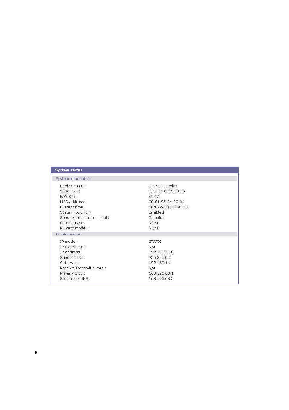 System administration, System status, System logging | SENA STS Series User Manual | Page 74 / 131