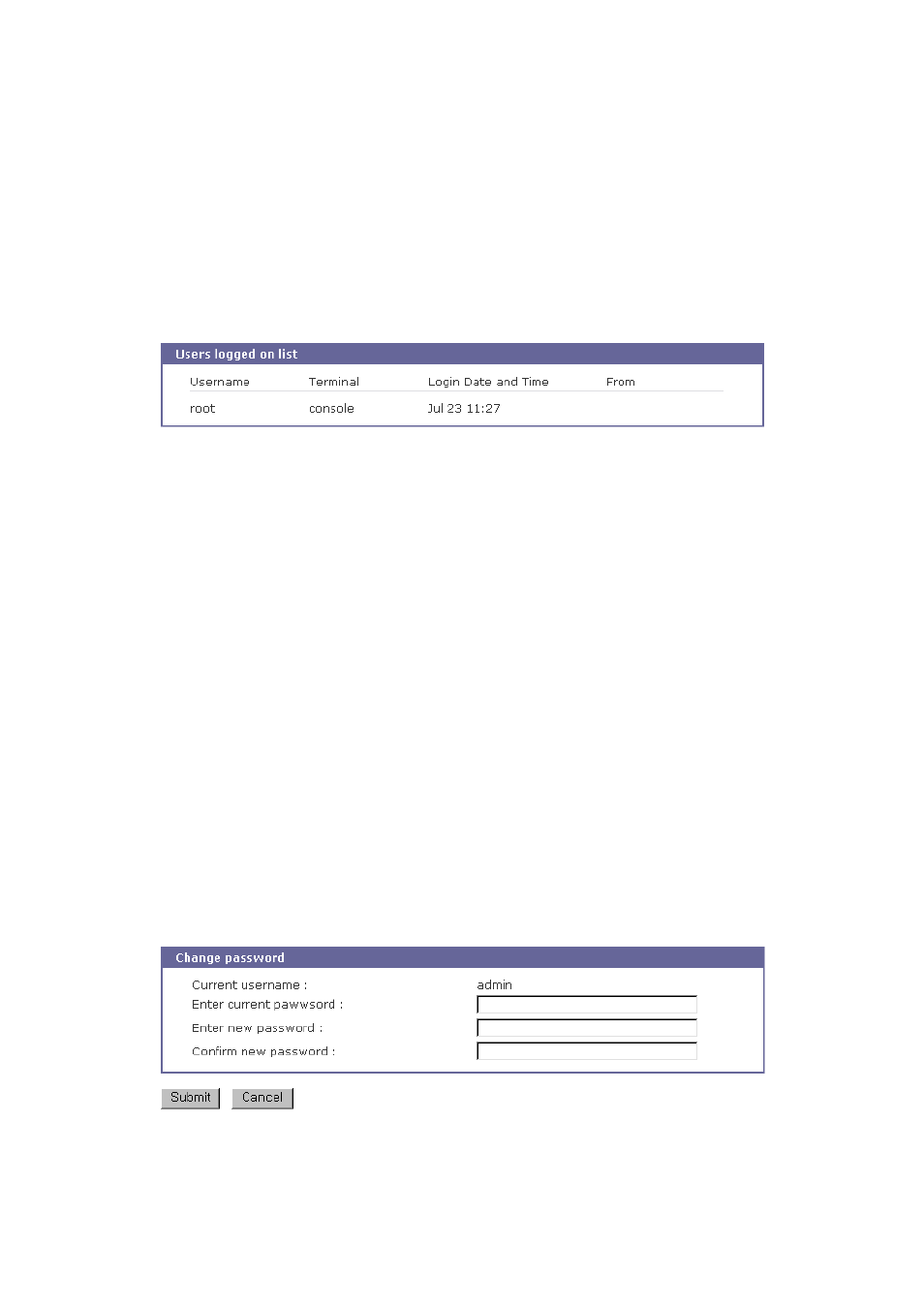 User logged on list, Change password | SENA STS Series User Manual | Page 76 / 131