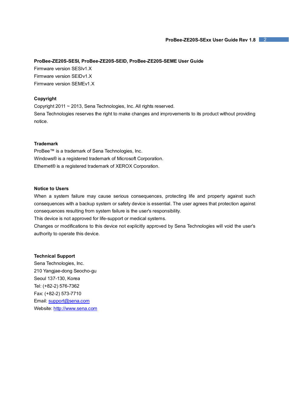 SENA ProBee-ZE20S-SEME User Manual | Page 2 / 118