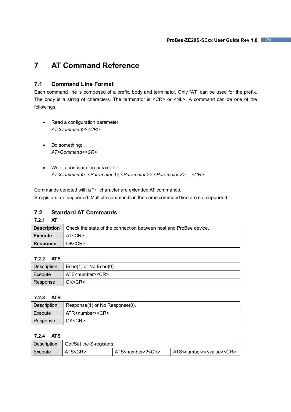 7at command reference | SENA ProBee-ZE20S-SEME User Manual | Page 79 / 118