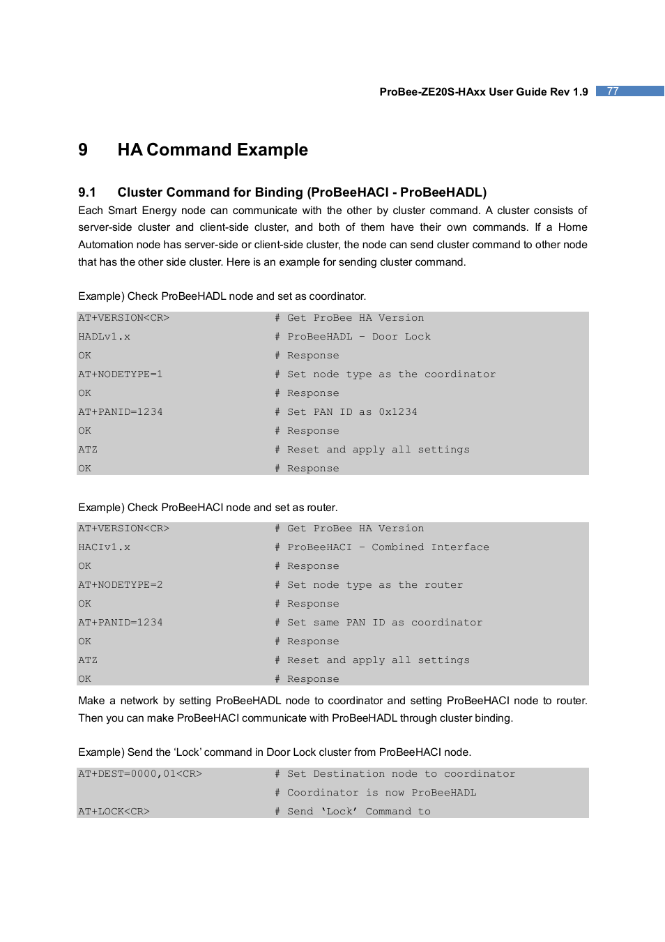 9ha command example | SENA ProBee-ZE20S-HAOL User Manual | Page 77 / 95