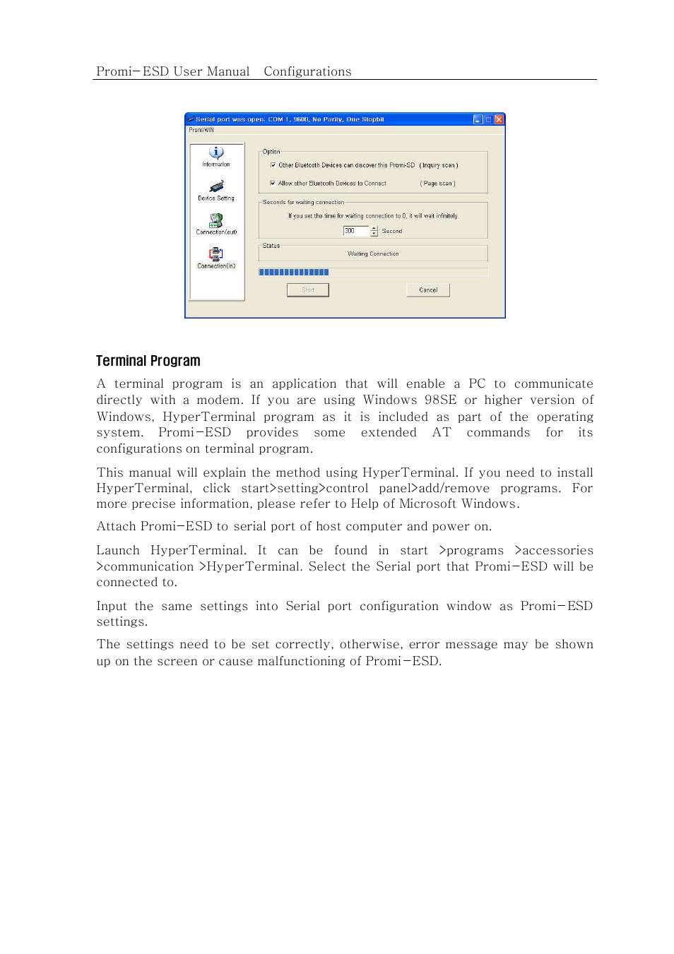 Terminal program | SENA Promi-ESD02 User Manual | Page 21 / 63