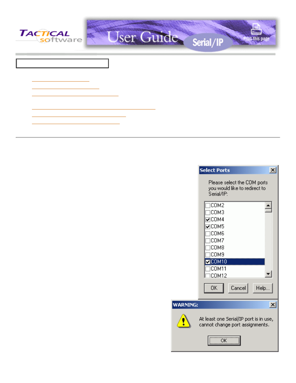 Selecting serial/ip com ports, 4 selecting serial/ip com ports | SENA Serial_IPTM Redirector 4.3 User Manual | Page 14 / 84