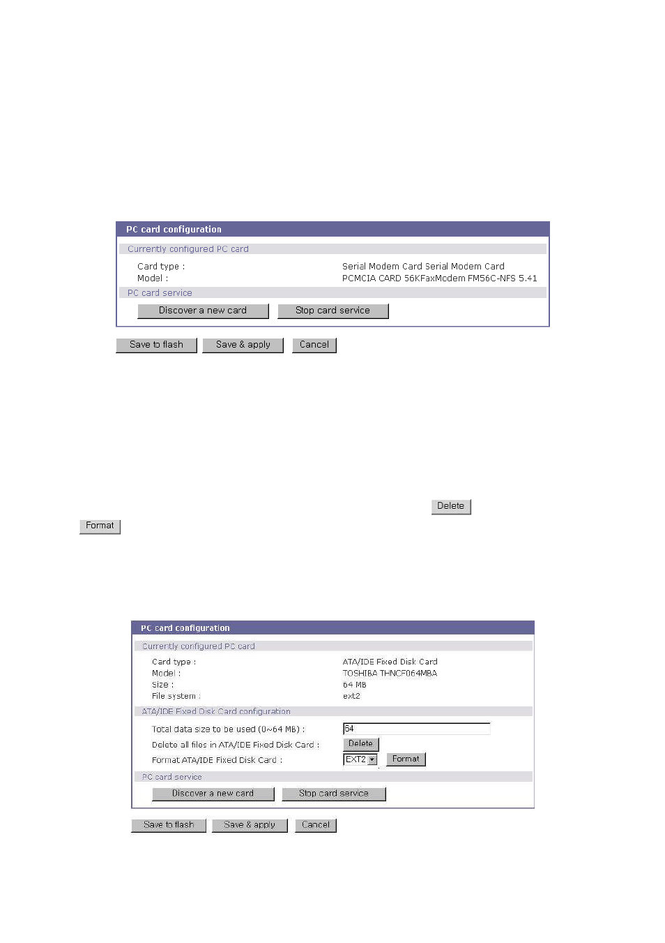 Serial modem card configuration, Ata/ide fixed disk card configuration | SENA SS800 User Manual | Page 76 / 138