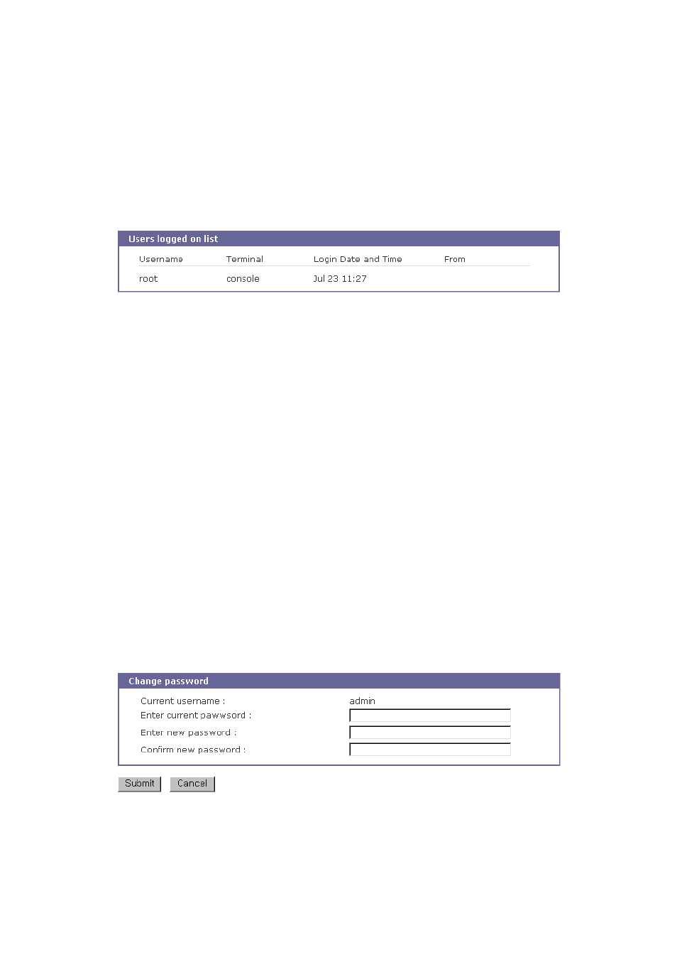 User logged on list, Change password | SENA SS800 User Manual | Page 79 / 138