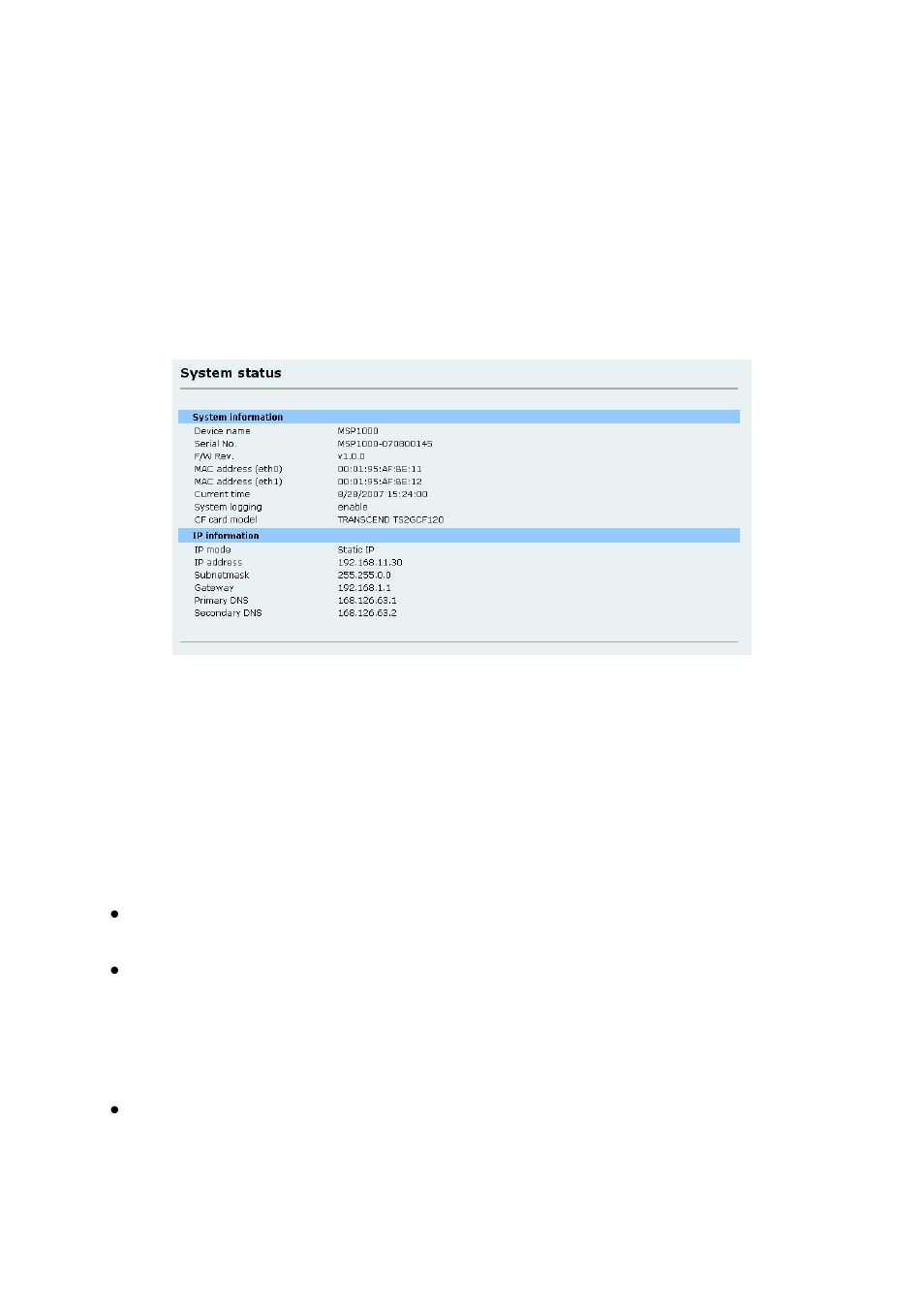 System status & log, System status, System logging | SENA Parani-MSP1000 User Manual | Page 58 / 82