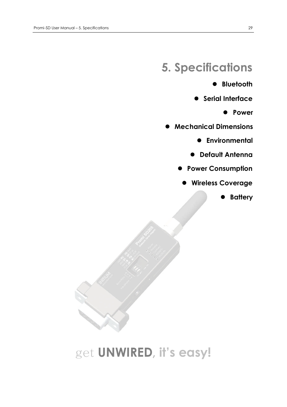 Specifications, Get unwired , it’s easy | SENA Promi-SD 205 User Manual | Page 33 / 54