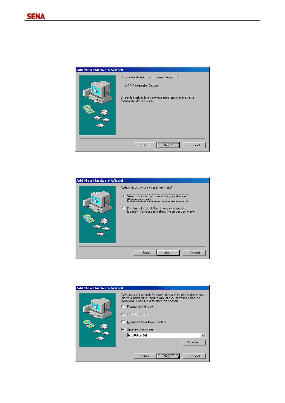 Driver installation for windows 98 | SENA DirectPort-USB User Manual | Page 10 / 36