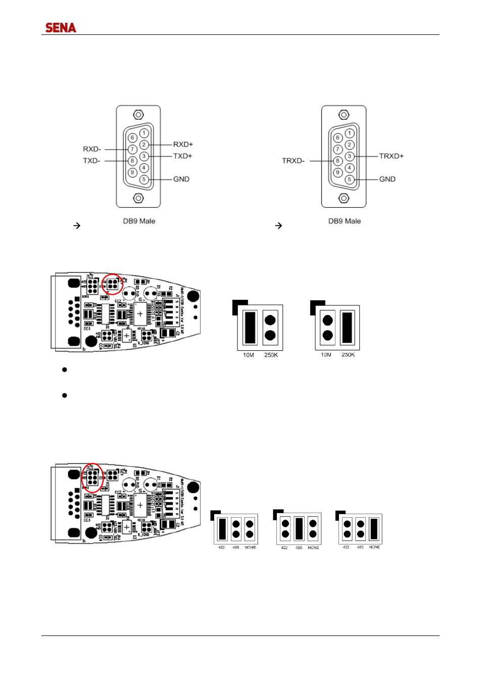 Directport-usb uc1b (rs422/485) settings, 1 db9 male connector, 3 jp2 rt: rs422/rs485 terminal resistor settings | SENA DirectPort-USB User Manual | Page 7 / 36