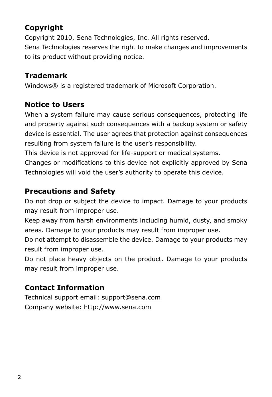 SENA DirectPort UPCI Software User Manual | Page 2 / 24