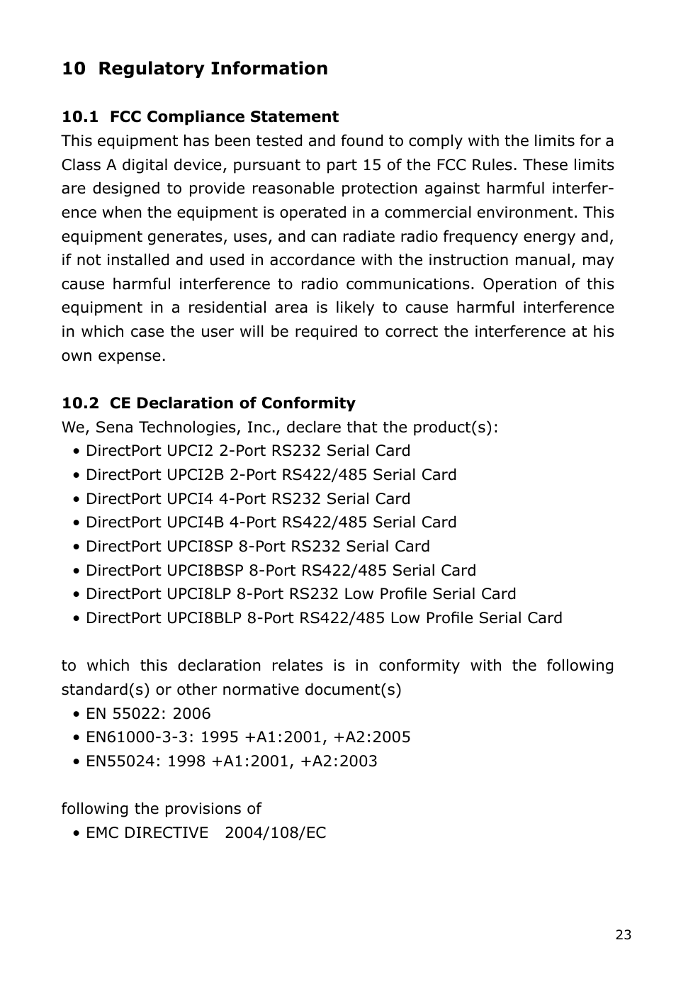 SENA DirectPort UPCI Software User Manual | Page 23 / 24
