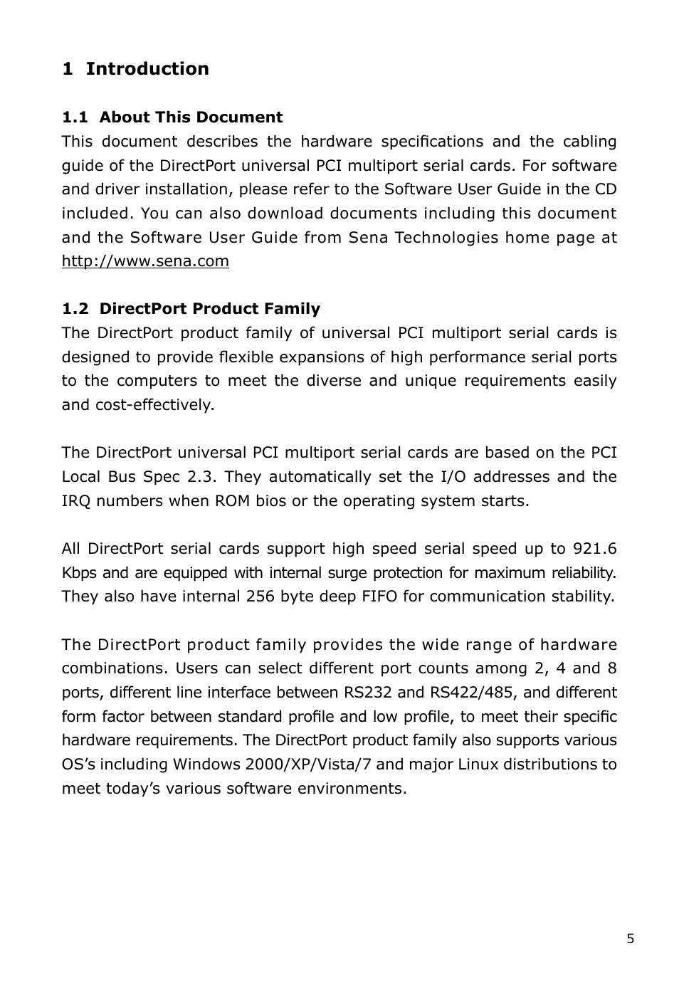 SENA DirectPort UPCI Software User Manual | Page 5 / 24