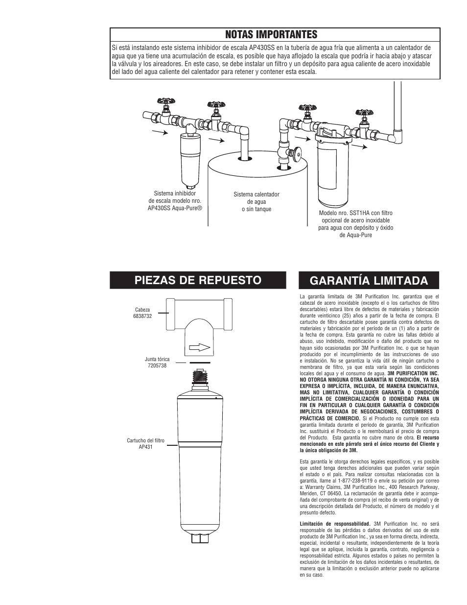 Piezas de repuesto, Garantía limitada, Notas importantes | Aqua-Pure AP430SS User Manual | Page 10 / 16