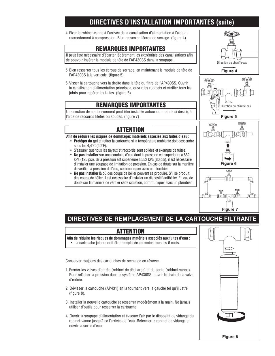 Directives d’installation importantes (suite), Remarques importantes, Remarques importantes attention attention | Aqua-Pure AP430SS User Manual | Page 13 / 16