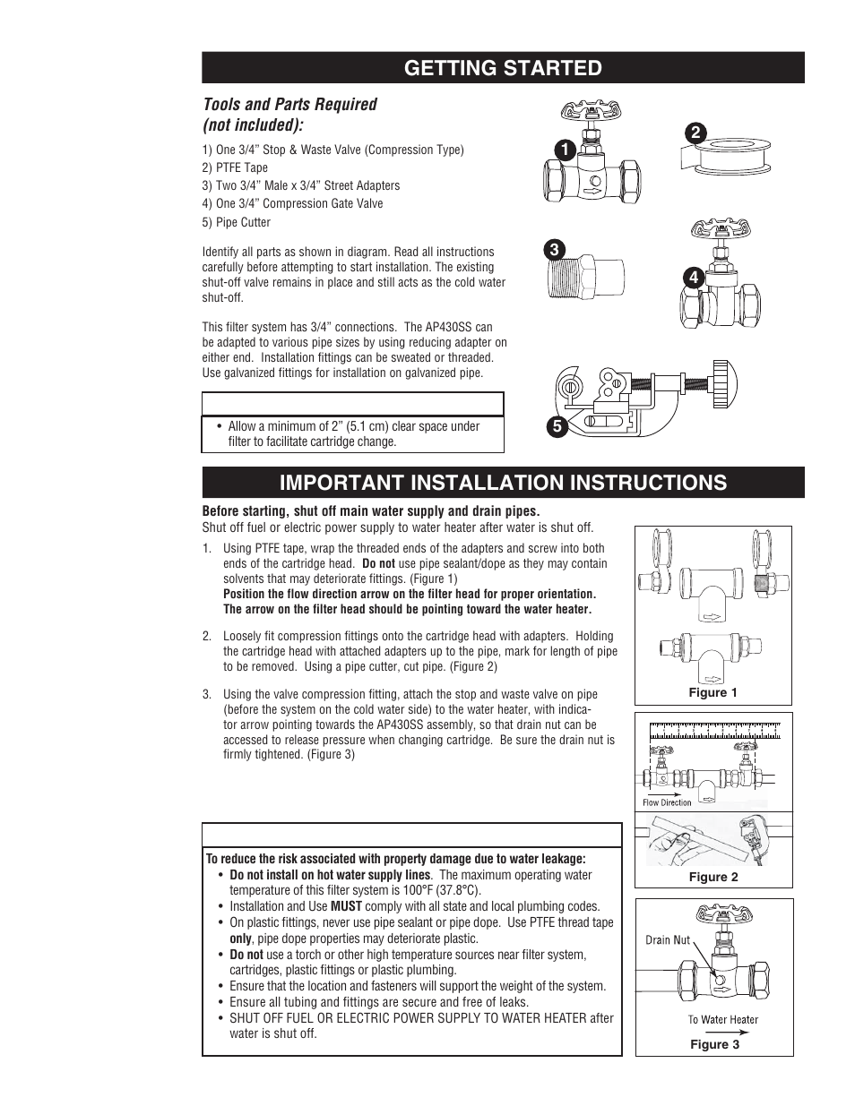 Getting started, Important installation instructions, Caution | Aqua-Pure AP430SS User Manual | Page 4 / 16