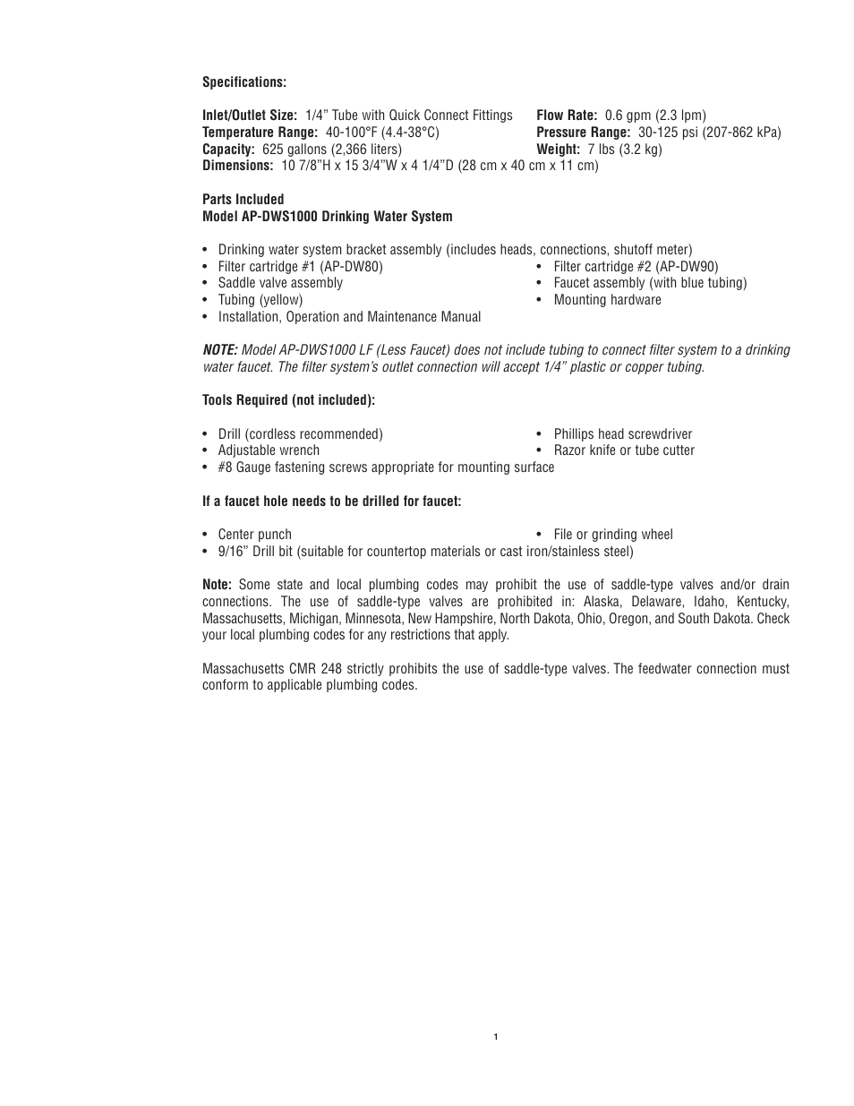 Aqua-Pure AP-DWS1000 User Manual | Page 2 / 11