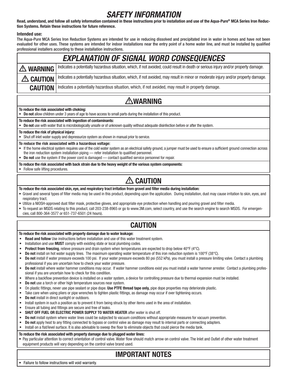 Safety information, Explanation of signal word consequences, Warning | Caution | Aqua-Pure MCA2001M User Manual | Page 2 / 24