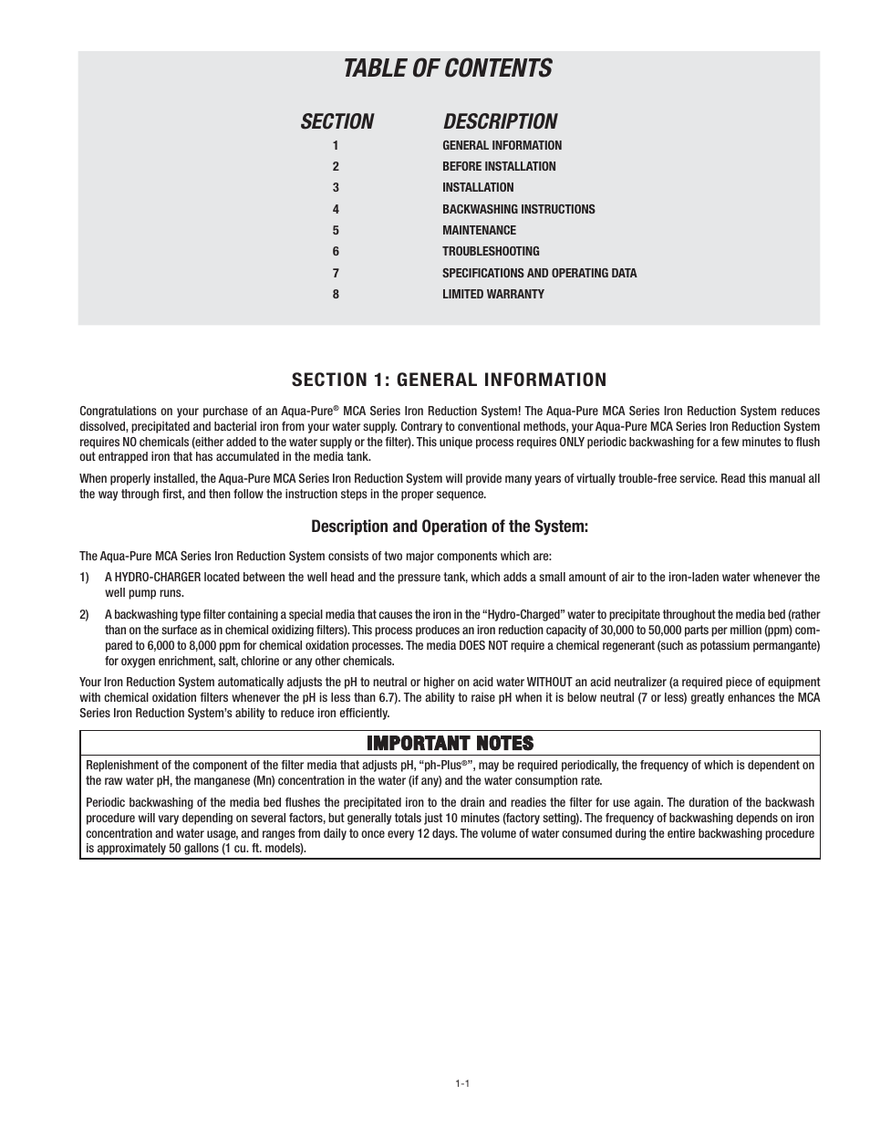 Aqua-Pure MCA2001M User Manual | Page 3 / 24