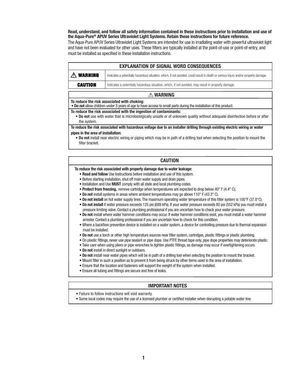 Safety information | Aqua-Pure APUV8 User Manual | Page 2 / 7